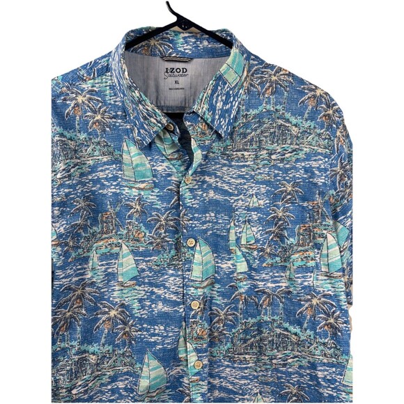 Izod Other - IZOD Saltwater Men’s XL Sailing Blue Button Down Hawaiian Shirt 100% Cotton